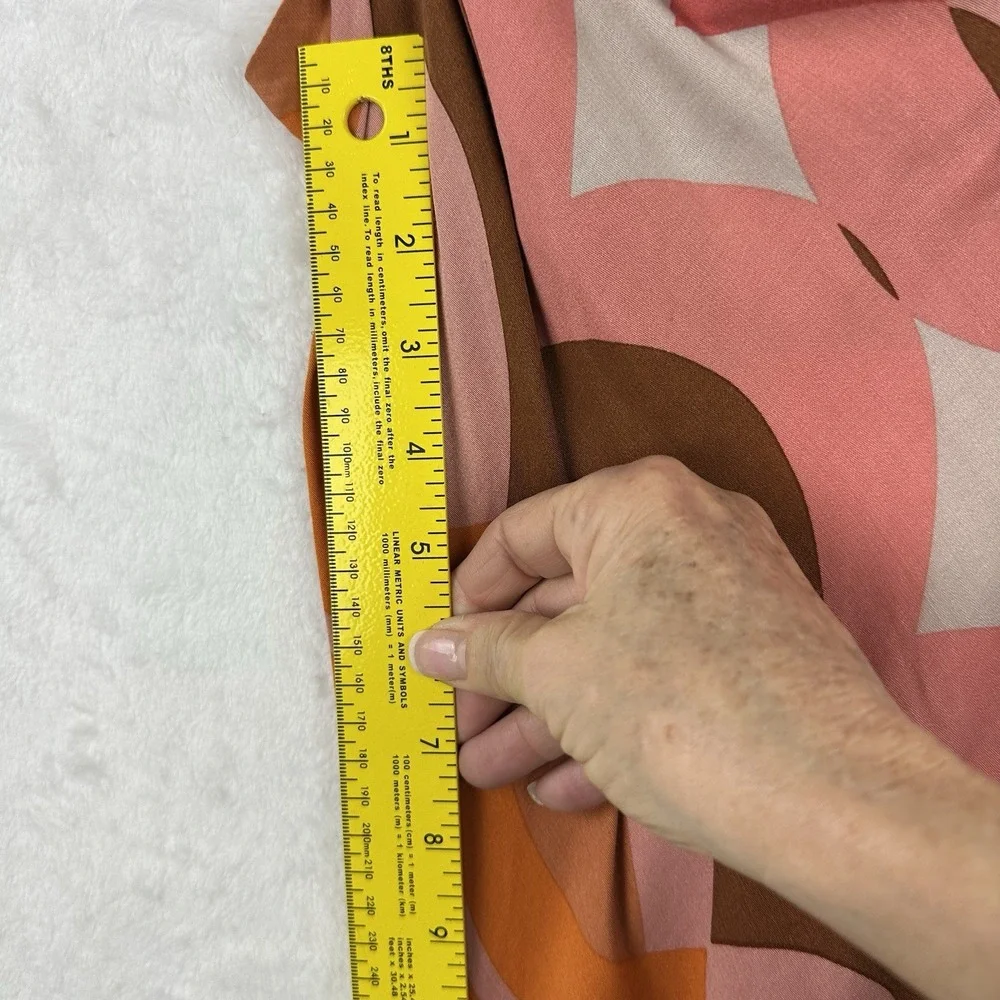 Two Cumberland Geometric Brown Orange Multi Midi Dress Women Medium Adjustable